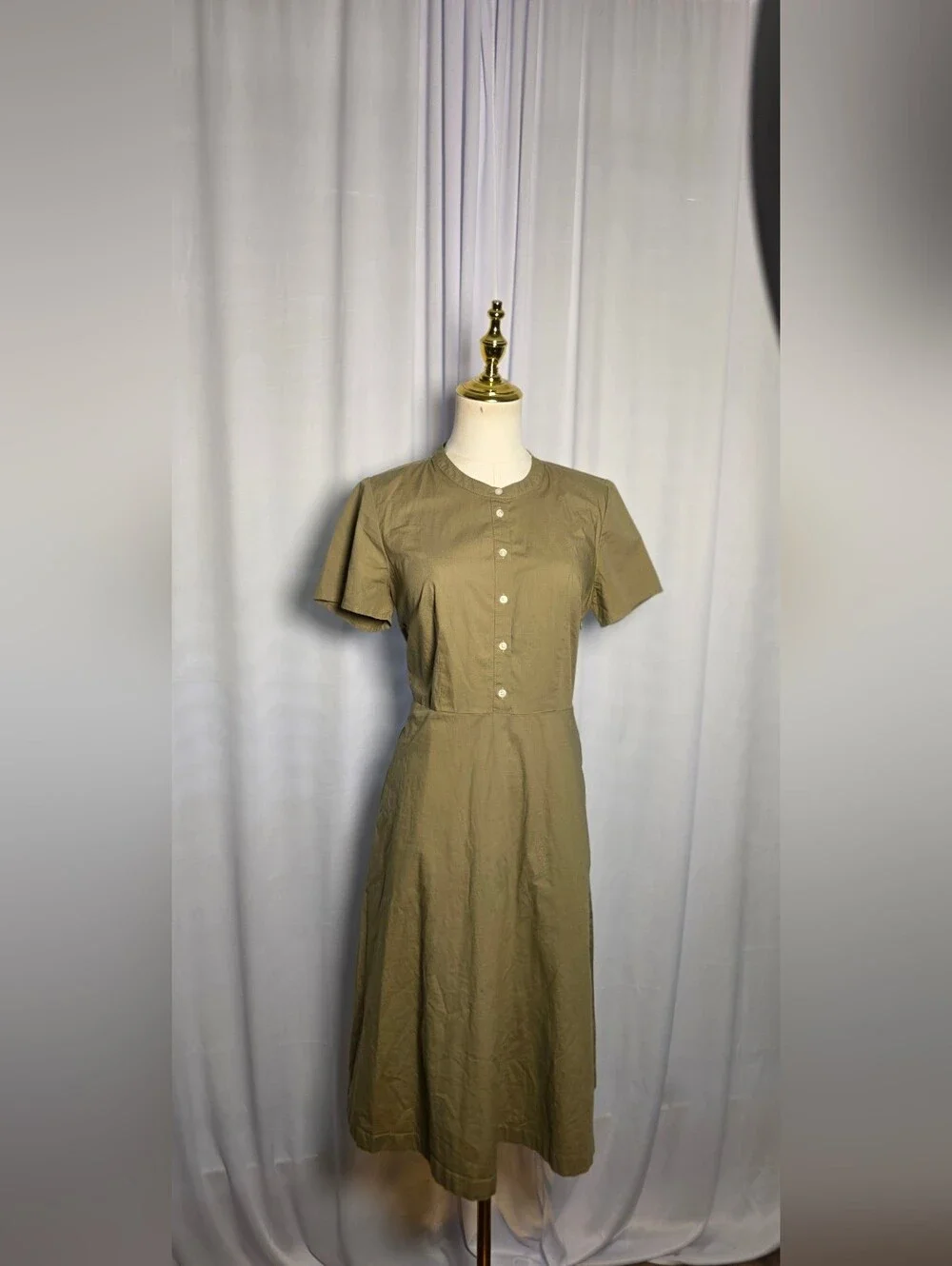 J. Crew Olive Button-Front Midi Dress